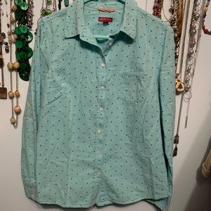 Merona Aqua/Green Button Down Shirt, size Medium